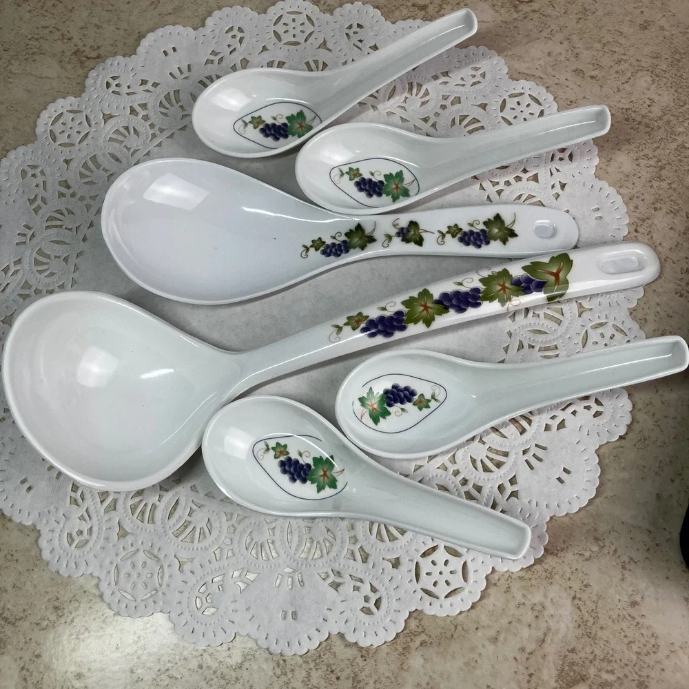 Melamine Ware Dinnerware Set 21pc White Grape Vine Pattern Platters Bowls Spoons